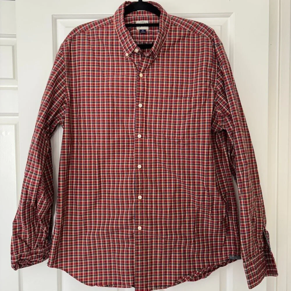 J.Crew Classic Fit Red Plaid Button Down Shirt - Size XL - 100% Cotton